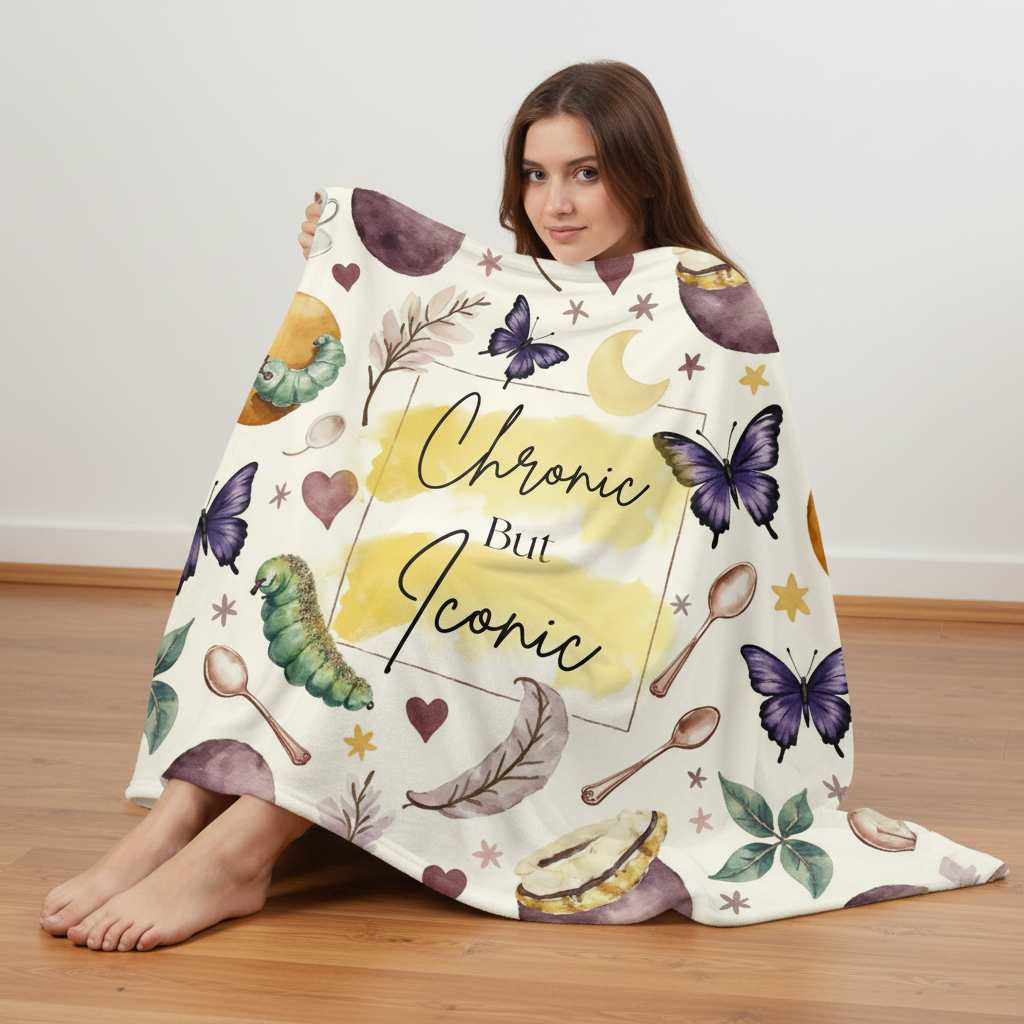 Chronic But Iconic Velveteen Plush Blanket — Cozy Boho Butterflies & Moon Applique