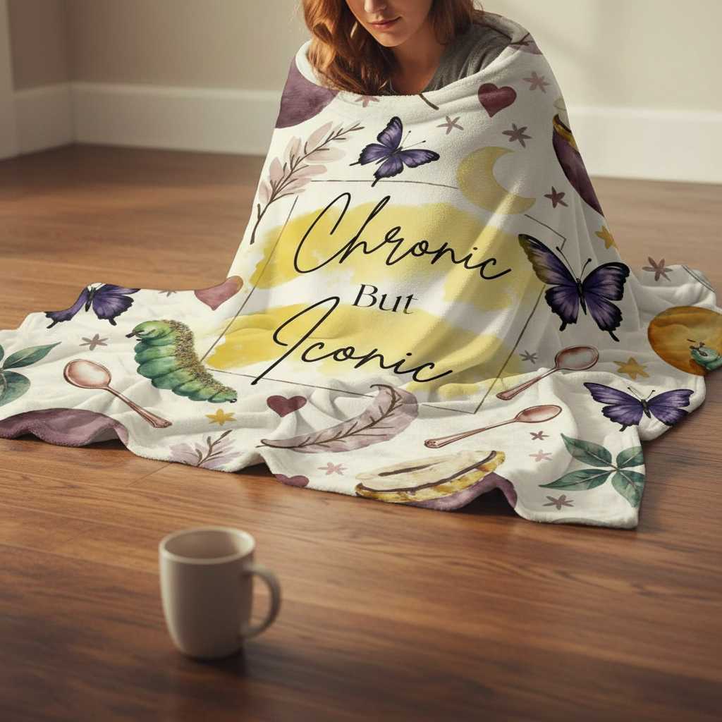Chronic But Iconic Velveteen Plush Blanket — Cozy Boho Butterflies & Moon Applique