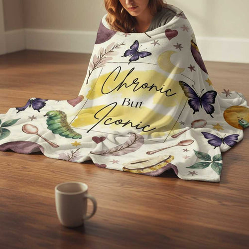 Chronic But Iconic Velveteen Plush Blanket — Cozy Boho Butterflies & Moon Applique