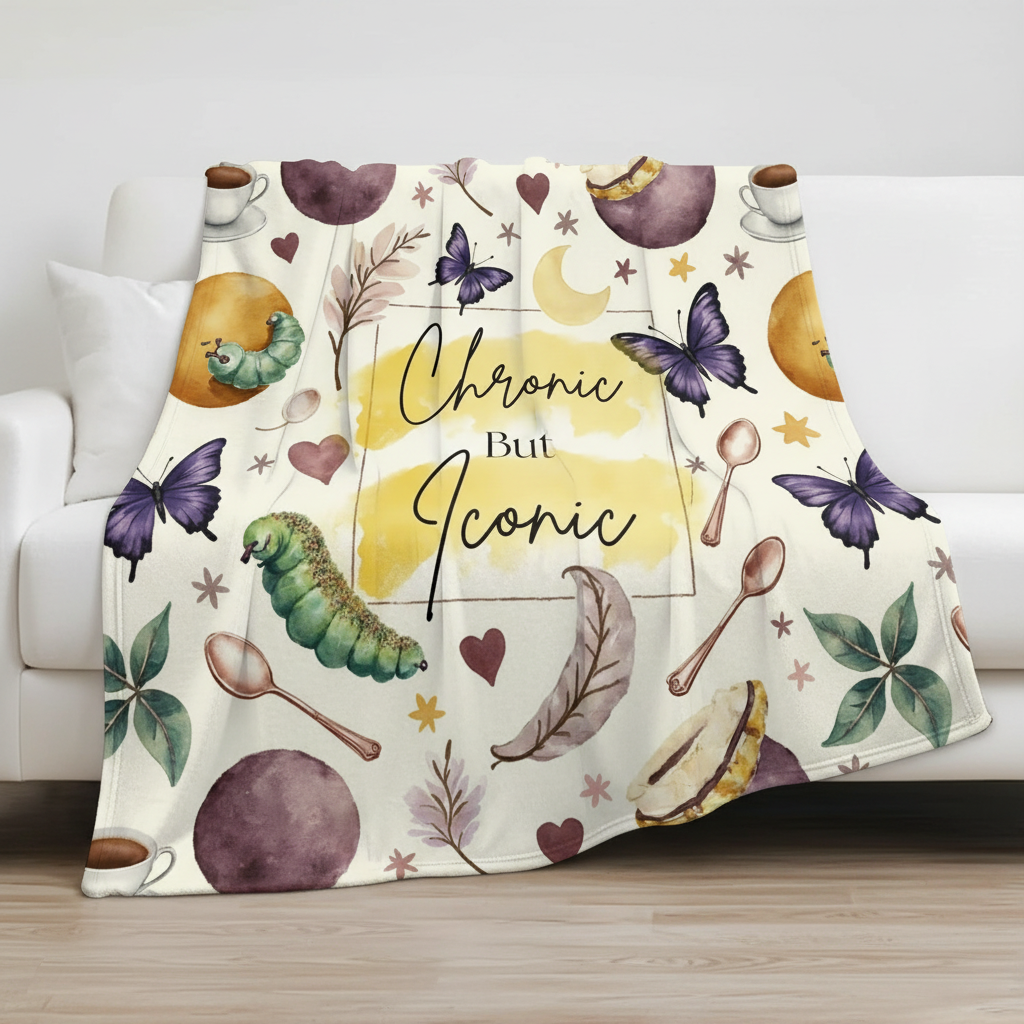 Chronic But Iconic Velveteen Plush Blanket — Cozy Boho Butterflies & Moon Applique